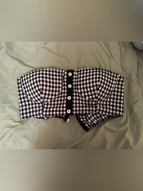 Rehab Black and White Gingham Bandeau Cropped Bra Top Linen Cotton size Large